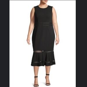 Calvin Klein mesh ruffled midi dress. Size 14 black